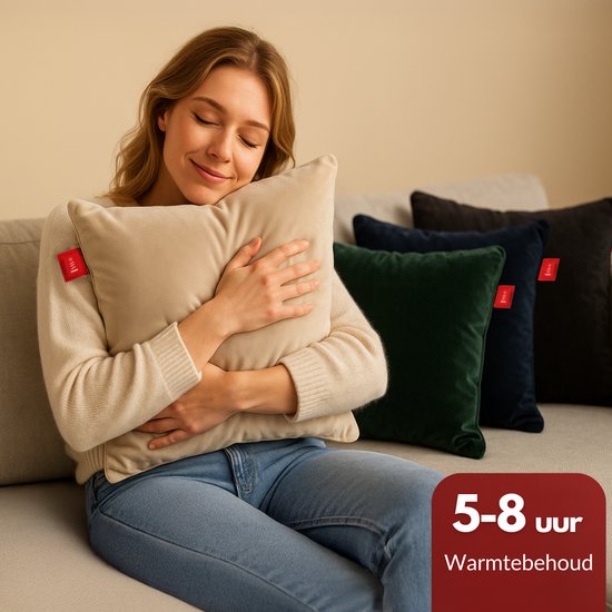 Coozie Rechargeable Heat Pillow - sans fil et filaire - 45-65°C - Velours - 45 x 45 cm - Beige - Oreiller électrique - Powerbank incluse - Jusqu'à 8 heures de chaleur