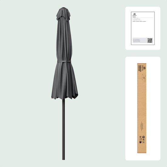 LifeGoods Parasol - Jardin - 210x140cm - 30° inclinable - Imperméable - UPF50+ - Gris foncé