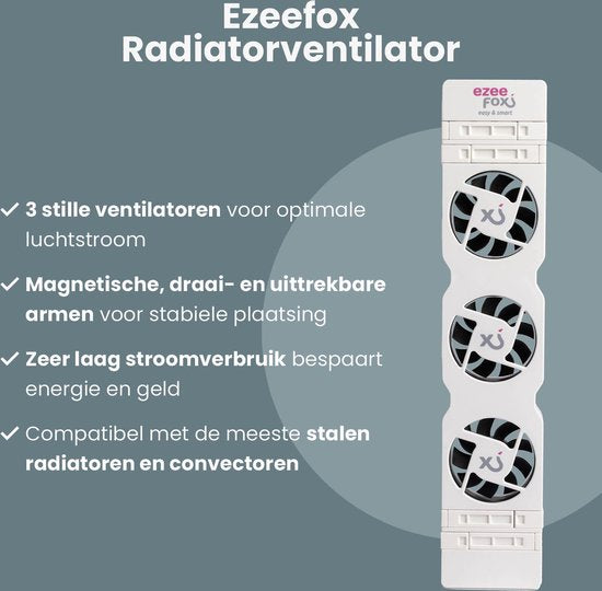 Ezeefox Radiator Fan with 3 Fans and Thermosensor - Monoset - Universal - Energy efficient - Very Quiet - Radiator Fan - White