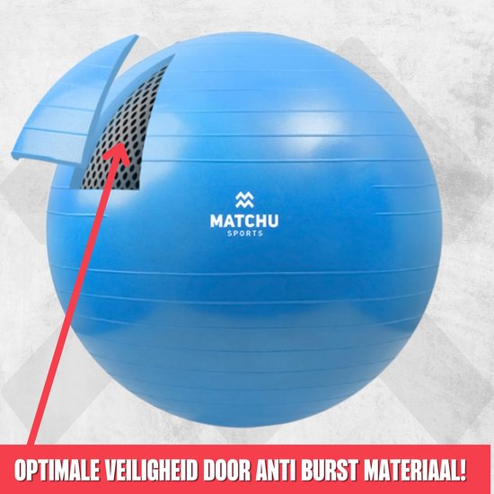 Matchu Sports - Ballon de fitness - Ballon de Pilates - Anti Burst - Ballon de grossesse - Ballon de gym - Ballon pour s'asseoir - Pompe incluse - Ø 75cm - Bleu - 300 KG chargeable