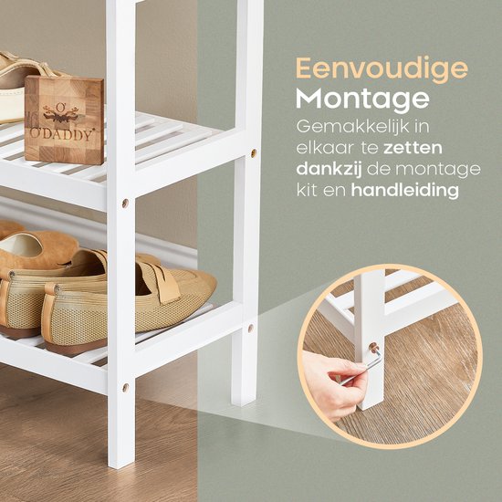 O'DADDY® Shoe Rack - Banc à chaussures - Hall Bench - Shoe Cabinet - Shoe Storage System - Shoe Cabinet - 3 Layer - For 12 Pairs - Multifunctional Rack - Bamboo - White - 70 x 28 x 45 cm