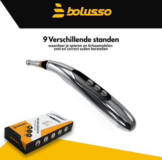 Bolusso Set complet de stylos d'acupuncture - comprend 5 embouts, un manuel hollandais, un stylo de massage et un outil - rechargeable - comprend des pots de gel