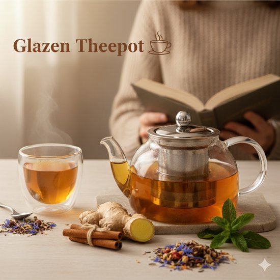 Vaja® Théière en verre avec filtre en acier inoxydable - 1,4 litre - Infuseur de thé - Pour thé en vrac / fleurs de thé - Cadeau de Noël - Verre borosilicaté avec bec verseur anti-goutte