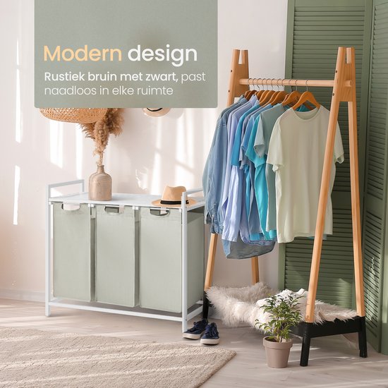 O'DADDY® Laundry Basket 3 Boxes - Trieur de linge extensible avec étagère - 114 Liter - 92,5 x 33 x 71 cm - Pieds réglables - Facile à assembler - Polyvalent et élégant en métal - Blanc