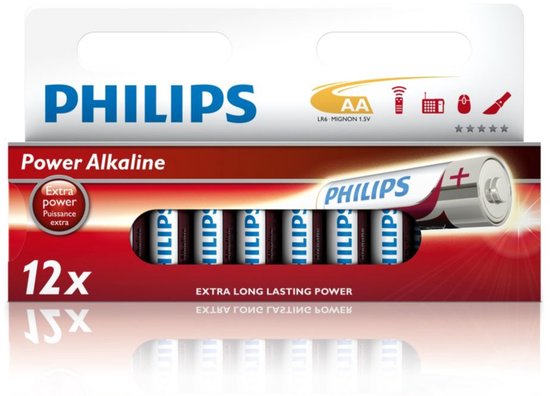 Piles Philips Power Alkaline - AA - 12 pièces