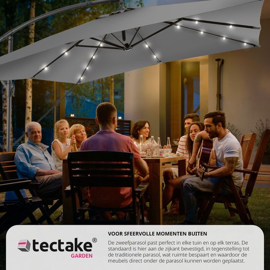 tectake® Parasol rectangulaire - Avec éclairage solaire LED - Housse de protection incluse - Parasol flottant - Protection solaire terrasse, jardin - Parasol de balcon - Grand parasol - 250x300cm - Gris