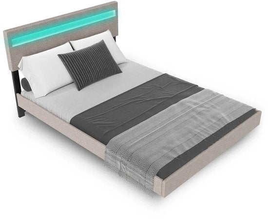 Lit suspendu Lisbon - 140x200cm - Cuir synthétique - Incl. LED - Beige