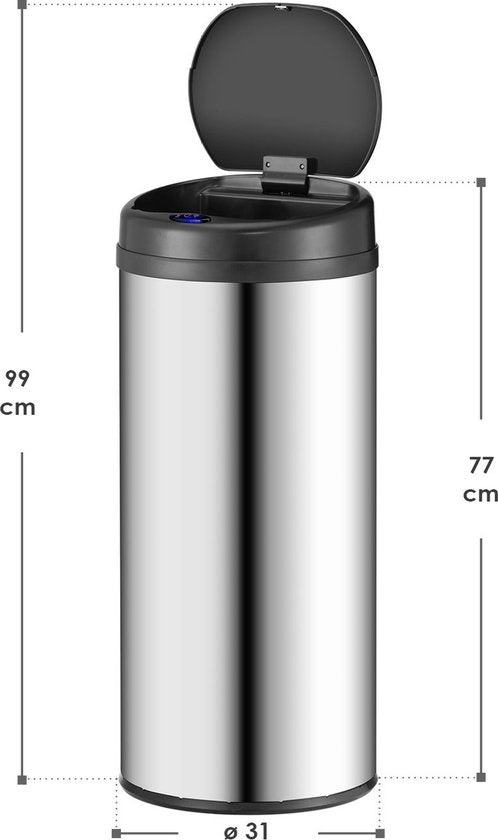 Poubelle automatique / Poubelle / Poubelle à détecteur - 50 litres - Argenté - Rond