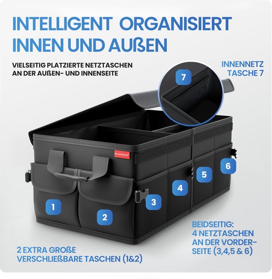 HELDENWERK Organisateur de bottes premium avec couvercle, robuste et antidérapant - Sac à bottes pliable, grand avec double fond - Boîte de coffre, boîte d'organisation de bottes