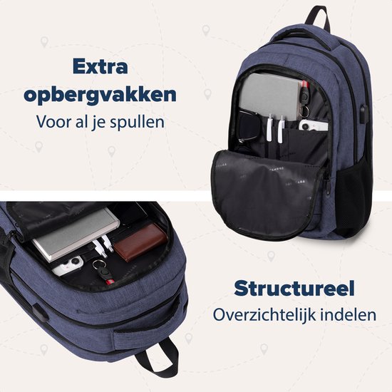 TRVLMORE Sac à dos - 28L - 15.6 inch - Sac à dos pour ordinateur portable - Sac d'école - Homme et Femme - Sacoche pour ordinateur portable - Splashproof Blue