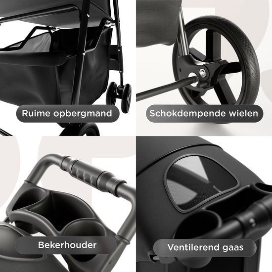 TrevoPet® Poussette pliable pour chien - Pour les petits et moyens chiens jusqu'à 15 kg - Poussette avec porte-gobelet et grand panier de rangement - Noir