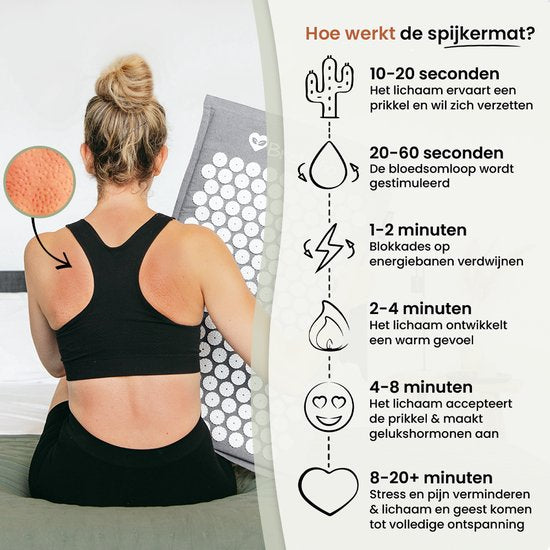 Tapis d'acupression avec coussin - BrellaVio - Gris - 74x44 cm - Tapis d'acupression - Lit d'ongles - Coussin d'acupuncture - Massage Shakti