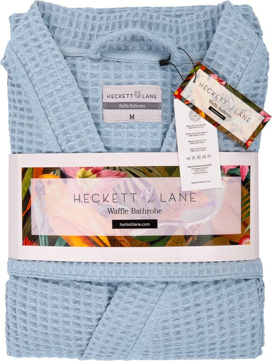 Heckettlane Peignoir gaufré - robe de chambre pour femmes et hommes - L - Manteau du matin en coton - Convient pour le sauna - Bleu
