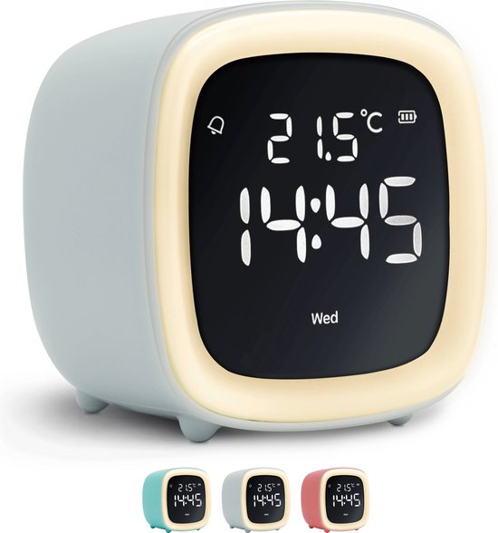 JustAnotherProduct AP18 - Réveil numérique rechargeable avec lumière (3 modes) - Réveil avec température (15,5°C à 50°C) - Réveil 12/24h - Veilleuse - Gris