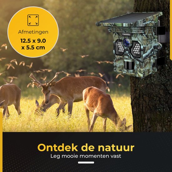 ODESSEY WildCamera avec panneau solaire - 4K - 48MP - 64GB SD - avec vision nocturne - pour l'extérieur - infrarouge