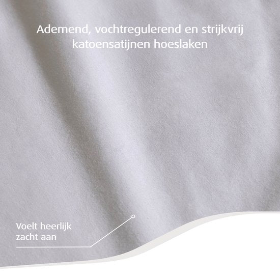 Home by TEMPUR® - Drap-housse Topper - Blanc - 90 x 200 x 9 cm - Satin de coton - Sans repassage - Convient au sèche-linge