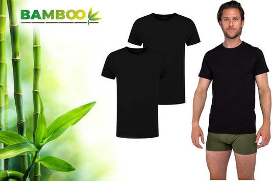 Bambou - T Shirt Homme - Col rond - 2 pièces - Noir - XXL - Bambou - Sous-Chemise Homme - Extra Longue - T-shirt Anti-Sueur Homme