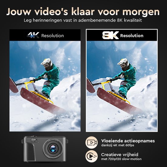 K&L - 8K 88MP - 18X Zoom - 128GB SD - WiFi - 3.0" UHD display - mic port - Caméra photo - Caméra compacte - Caméra Vlog