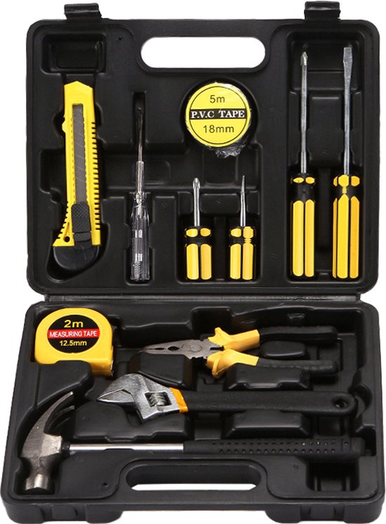 Mallette à outils Vertrex remplie - Outils - Set d'outils - Mallettes à outils - Set de tournevis - Ruban à mesurer - Marteau - Tournevis - Couteaux Stanley - Clé à molette