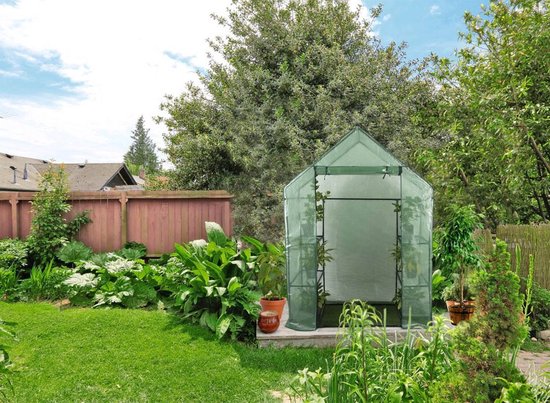 Kinzo Garden Greenhouse - Serre en plastique - Serre de jardin avec 3 étages - Cadre métallique - Couverture imperméable - 143 x 73 x 195 CM - Vert