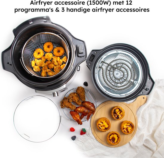 Multicuiseur avec Airfryer - 15 pièces - 6L - 24 programmes automatiques - Mijoteuse, cuiseur de riz, cuiseur vapeur, autocuiseur - Gris - de Saaf