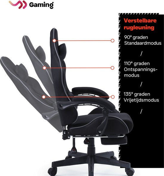 VDD Gaming - Fauteuil de jeu avec fonction de massage et repose-pieds - Fauteuil de jeu de couleur noire - Fauteuil de jeu avec coussin pour la nuque et dossier réglable - Fauteuil de bureau ergonomique avec accoudoirs rembourrés - Capacité de charge maxi