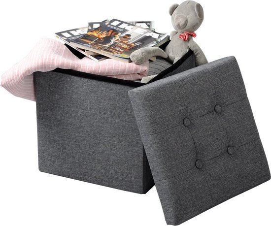 WOLTU Tabouret avec housse en lin,Tabouret de rangement pliable 37.5x37.5x38cm,Gris foncé