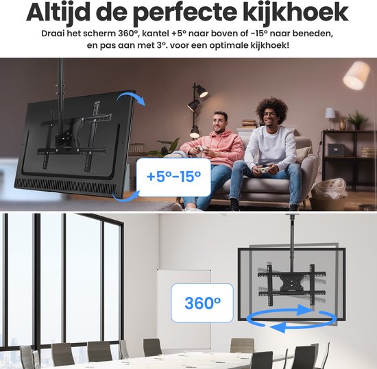 Support TV - pour plafond ou toit incliné - 32" à 65" - Rotatif et inclinable - Max 30KG - Noir - by Faas