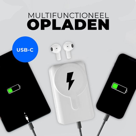 Denver Powerbank avec écouteurs sans fil - 2-en-1 - 5 000 mAh - écouteurs Bluetooth sans fil - Convient pour iPhone et Samsung, entre autres - PWE5001W
