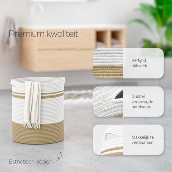 Panier à linge Organess - Trieur de linge - Pliable - 80L - Coton - Blanc & Marron