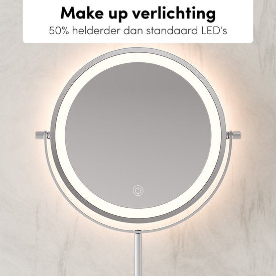 Nolt Miroir de maquillage avec éclairage LED - Miroir grossissant 1X/10X - Miroir de rasage - Lampe de chevet - 3 modes d'éclairage - Rechargeable - Argent