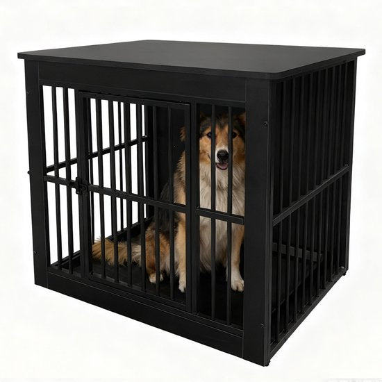 Cage pour chien - Banc pour chien - banc pour chiens de petite et moyenne taille - cage pour chien - pour l'intérieur - avec plateau hygiénique pour la cage - 80,5 cm x 59 cm x 70 cm