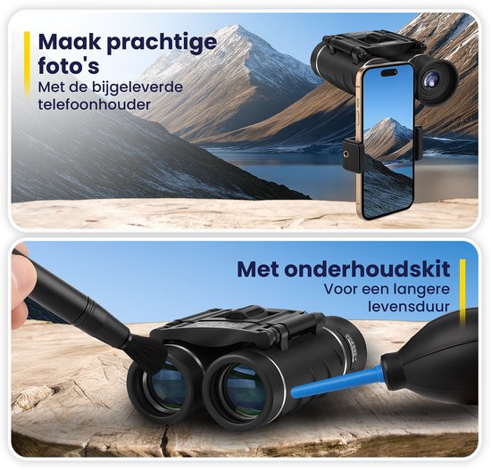 ODESSEY Jumelles compactes - avec étui, kit d'entretien et support de téléphone - 8x22 - FMC - BAK-7 - pour adultes et enfants