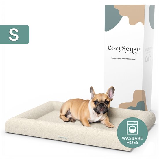 Panier orthopédique pour chien CozySense® - 60 x 40 cm - Taille S - Tissu bouclé - Lit imperméable pour chien avec housse lavable - Convient comme coussin de banc - Blanc