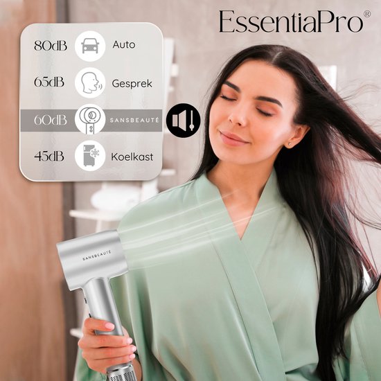 Sansbeauté® Sèche-cheveux avec diffuseur - Boucles - 110 000 tr/min - Sèche-cheveux ionique avec brosse - 3 étapes - 3 accessoires - Sèche-cheveux de voyage - Coolshot - Sèche-cheveux avec diffuseur - Sèche-cheveux - 2000W - EssentiaPRO®.