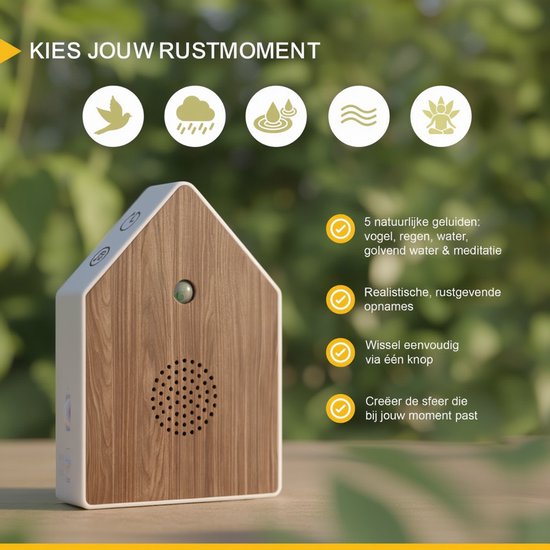 UPLY Maison d'oiseau avec son - Maison d'oiseau avec capteur - 5 sons naturels pour toilettes/WC - Détecteur de mouvement - Zwitscherbox - Cadeau - Fixation incluse - Blanc - Chêne