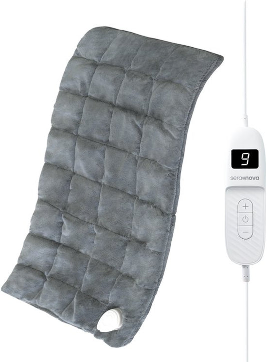 Seranova Coussin chauffant électrique pondéré pour le dos, les pieds, la nuque, les épaules, l'abdomen - Coussin chauffant - Coussin chauffant - Machine à laver - 60x30cm - Gris