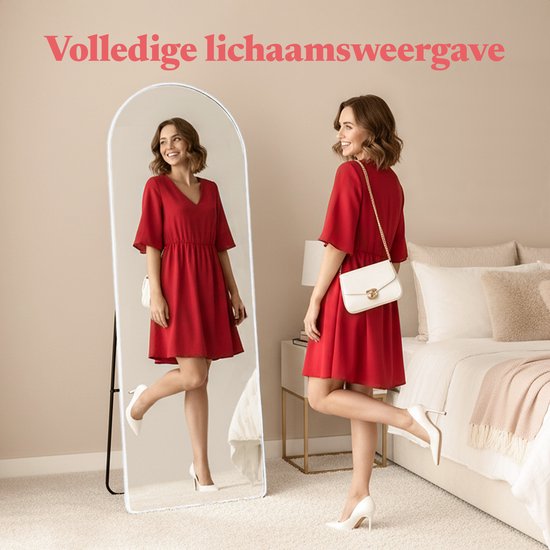 Fraay Pass Mirror 160x55cm - Standing & Hanging - Minimalist Wall Mirror - Standing Mirror - White Matt