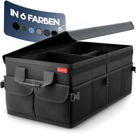 HELDENWERK Organisateur de bottes premium avec couvercle, robuste et antidérapant - Sac à bottes pliable, grand avec double fond - Boîte de coffre, boîte d'organisation de bottes