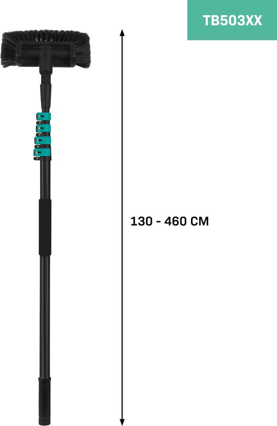 Brosse à laver télescopique - VONROC - 4.60m - Tête de brosse, tuyau d'eau et distributeur de savon inclus