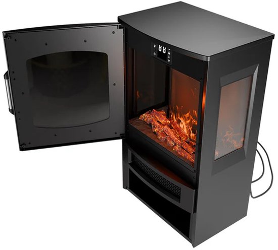 Foyer électrique / Foyer d'ambiance - 1800W - avec effet de flamme, fonction chaleur et contrôle App - Noir, Poêle Freestanding