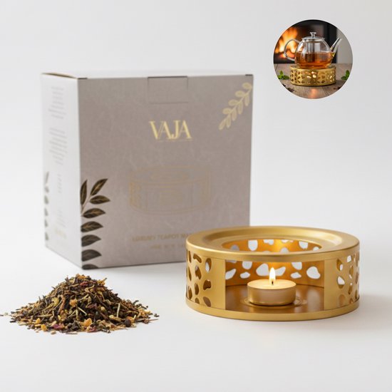 Vaja® Réchauffeur avec Waxinelicht pour théière - Réchauffeur avec bougie - Porte-lampions - Chauffe-thé - Théière - Réchauffeur - Or