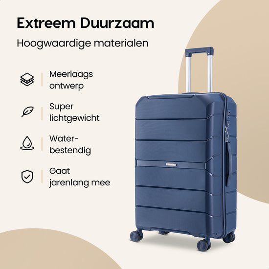 SKYCASES Urban Adventurer - Valise de voyage moyenne - Verrouillage par numéro - 44x27x66cm - 78L - Valise de voyage avec verrouillage de valise - Roues pivotantes - Bleu foncé V2
