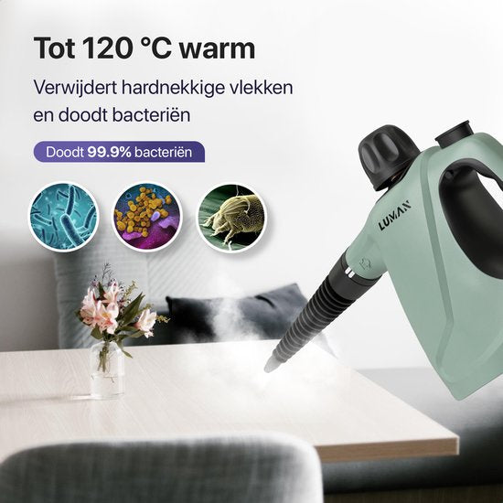 Nettoyeur vapeur portatif - Luman - 1050W - Réservoir 450 ml - Pression 0,26 à 0,32 MPa - Fonction vapeur continue - 16 accessoires - Vert