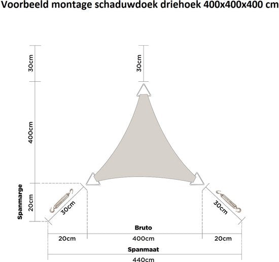 Toile d'ombrage - Translucide - Triangle - Côtés égaux - 4x4x4 m - Toile d'ombrage - Sable