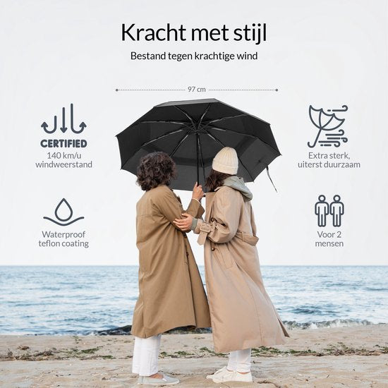 Parapluie tempête Nohrd - Noir - Parapluie pliable - Perméable au vent - 140 km/h - Parapluies tempête - Pliage et dépliage automatique - Parapluies - Housse de protection incluse