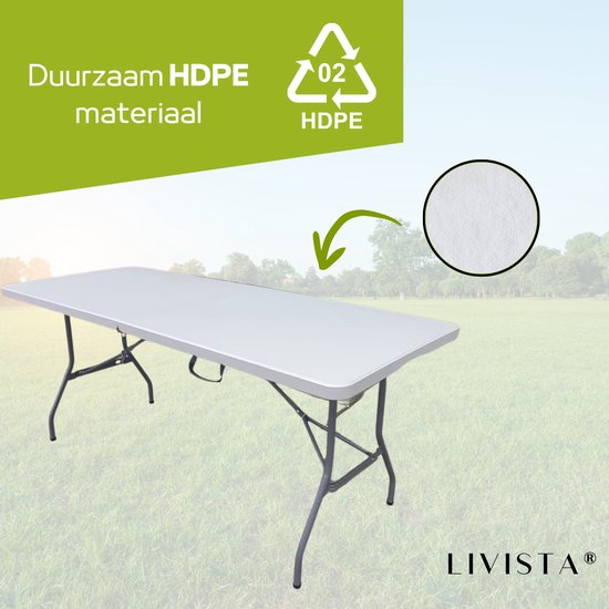 Livista® Table pliante - Table pliante - 180 x 70 cm - Table pliante - Antidérapante et résistante aux intempéries - Blanc