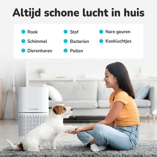 Bloomfold Air Purifier - Purificateur d'air - Filtre HEPA 13 + filtre à charbon - CADR : 240m3/h. - Mode Wifi & App - Indicateur de qualité d'air - 3 modes + mode veille