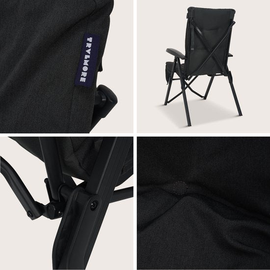 TRVLMORE Chaise de camping de luxe - pliable - capacité de charge de 150 kg - sac de transport inclus - chaise pliante - chaise de camping - chaise pliante - noir