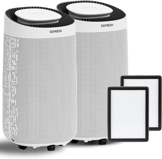 2x Sofresh Déshumidificateur et Purificateur d'air en 1 - Espaces jusqu'à 40m² - Déshumidifie 16L par jour - Contrôle par application - Filtre HEPA - Silencieux - Salon, chambre, salle de bain, sous-sol - Blanc